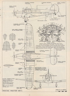 Percival Proctor Mk.5 - 1/72 drawing by R.A.Hawkins, Модэл Эиркрэфт 1958 ноябрь